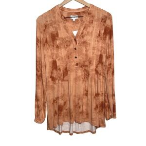 Wonderly NEW Womens Henley Top S Orange Tie Dye Knit Casual Tunic Fall‎